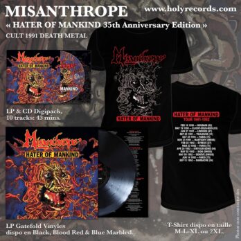MISANTHROPE - BUNDLE « HATER OF MANKIND 35th Anniversary Edition » LP Ultra Black – Noir  limité à 65 ex. + 1 T-Shirt + 1 CD Digipack  + Gatefold Paroles/Lyrics Insert