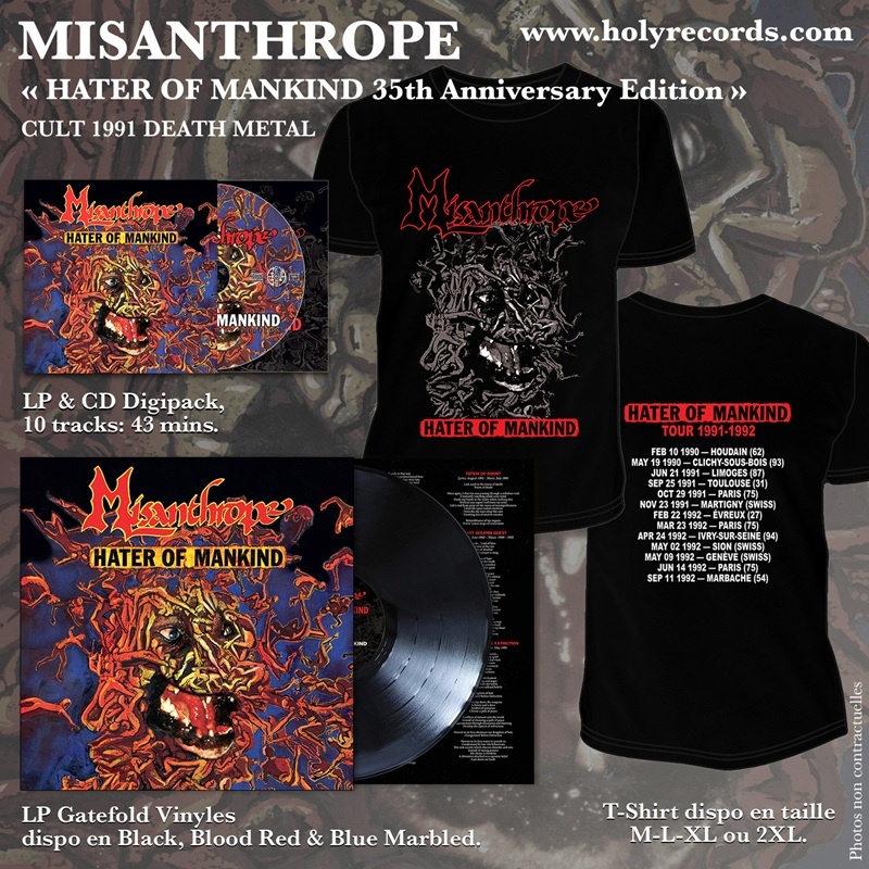 MISANTHROPE - BUNDLE « HATER OF MANKIND 35th Anniversary Edition » LP Ultra Black – Noir limité à 65 ex. + 1 T-Shirt + 1 CD Digipack + Gatefold Paroles/Lyrics Insert
