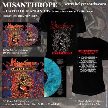 MISANTHROPE - BUNDLE « HATER OF MANKIND 35th Anniversary Edition » LP Blue Marbled – Bleu Royal limité à 75 ex. + 1 T-Shirt + 1 CD Digipack  + Gatefold Paroles/Lyrics Insert