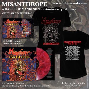 MISANTHROPE - BUNDLE « HATER OF MANKIND 35th Anniversary Edition » LP Blood Red – Rouge Sang limité à 100 ex. + 1 T-Shirt + 1 CD Digipack  + Gatefold Paroles/Lyrics Insert