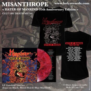 MISANTHROPE - BUNDLE « HATER OF MANKIND 35th Anniversary Edition » LP Blood Red – Rouge Sang limité à 100 ex. + 1 T-Shirt + Gatefold Paroles/Lyrics Insert